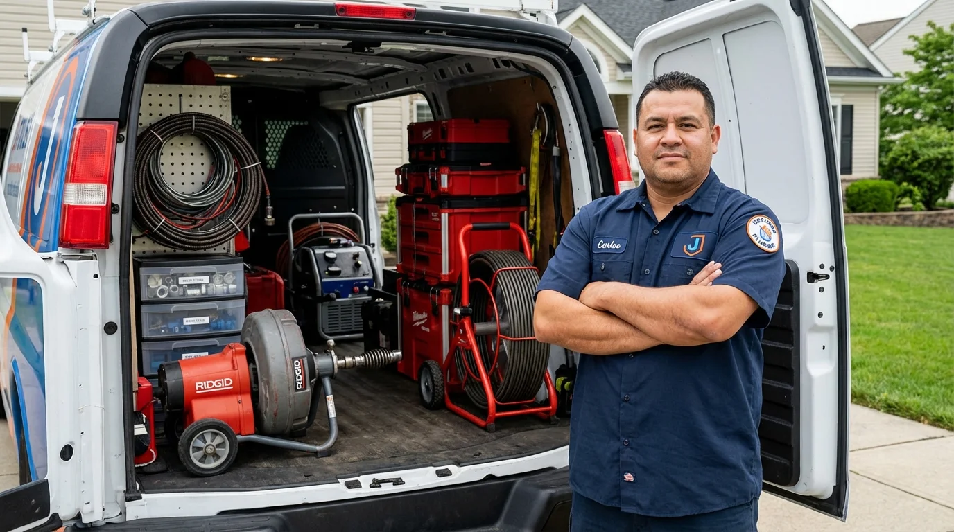 Professional drain cleaning equipment and Johns Plumbing LLC plumber in Clarendon