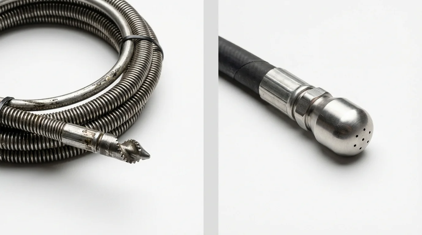 Drain snake cable and hydro jetting nozzle used for drain cleaning in Clarendon, AR