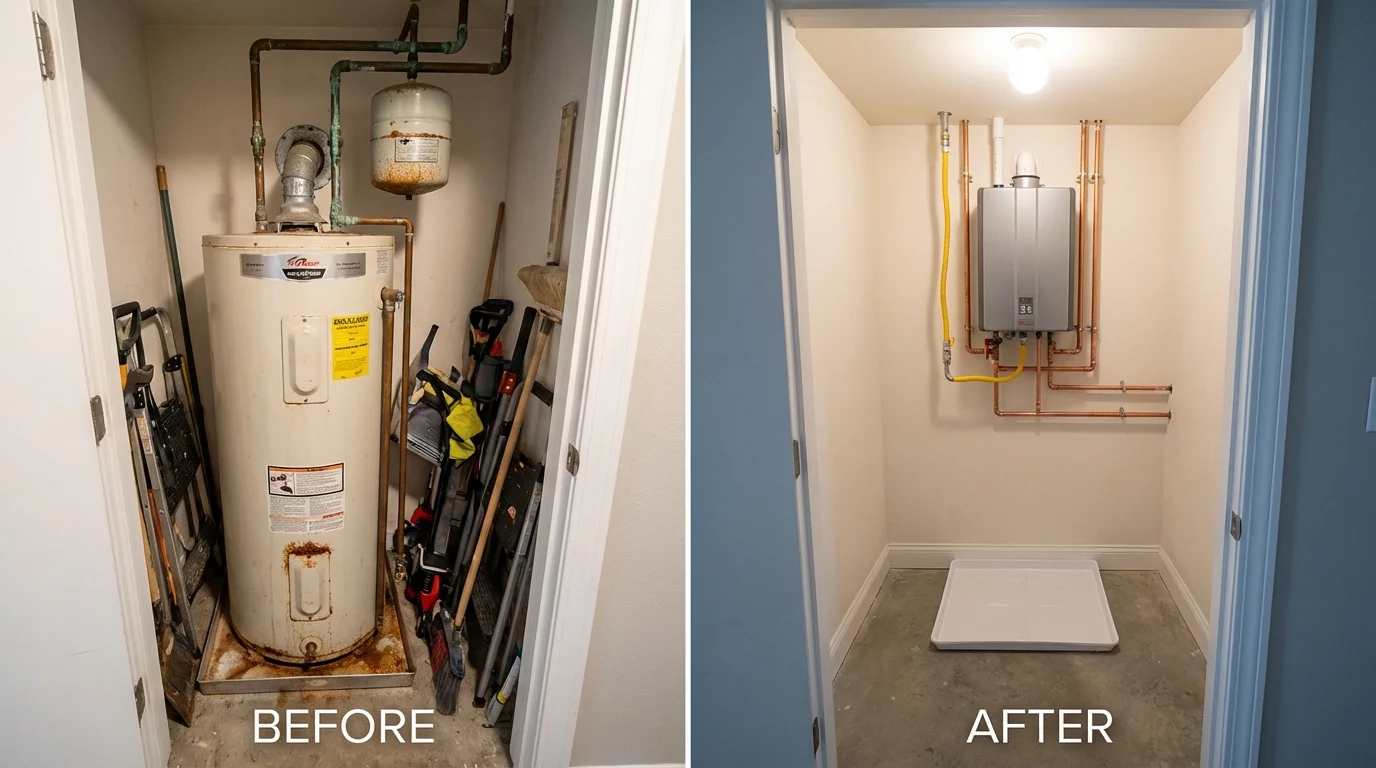 Tank water heater versus wall-mounted tankless unit comparison for Clarendon, AR homeowners