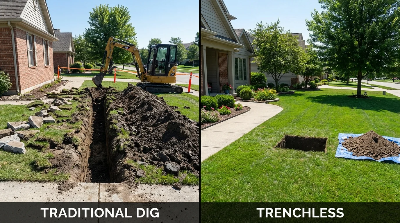 Trenchless sewer repair with minimal yard damage versus traditional excavation in Clarendon, AR